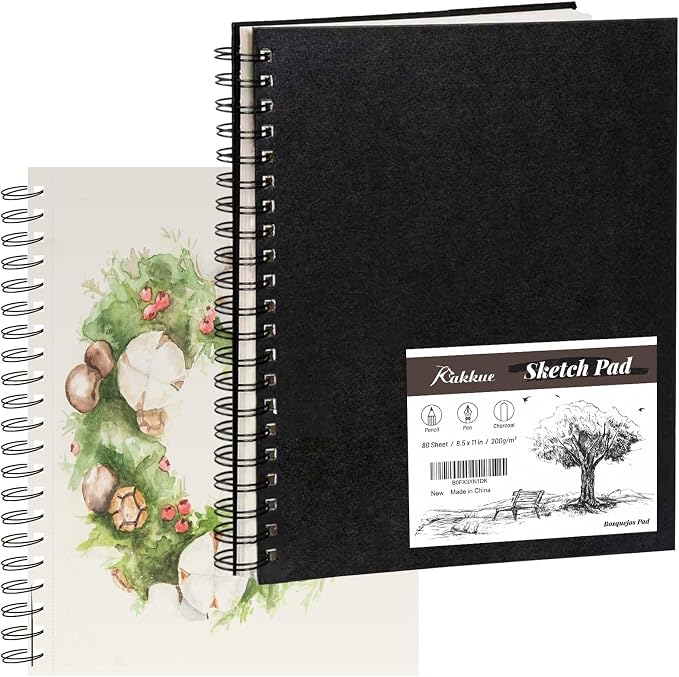 KAKKUE 8.5" x 11" 200 GSM Premium Mixed Media Sketchbook, 80 Sheets (160 Pages), Hardcover Spiral Bound Drawing Pad, Acid-Free Thick Artist Paper for Watercolor, Illustration & Professional Sketching