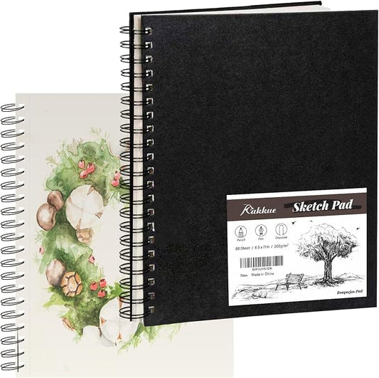 KAKKUE 8.5" x 11" 200 GSM Premium Mixed Media Sketchbook, 80 Sheets (160 Pages), Hardcover Spiral Bound Drawing Pad, Acid-Free Thick Artist Paper for Watercolor, Illustration & Professional Sketching
