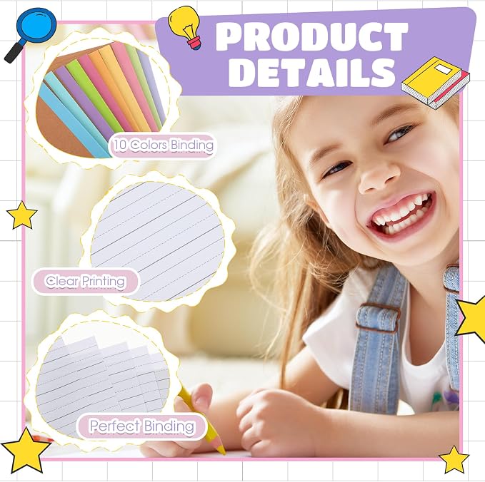 Henoyso 20 Pack Primary Composition Notebook, 9-3/4" x 7-1/2", Kids Primary Journal, K-2 Writing Notebook for Kids Student Draw Write Story Journal Half Blank Books(Colorful Macaron)