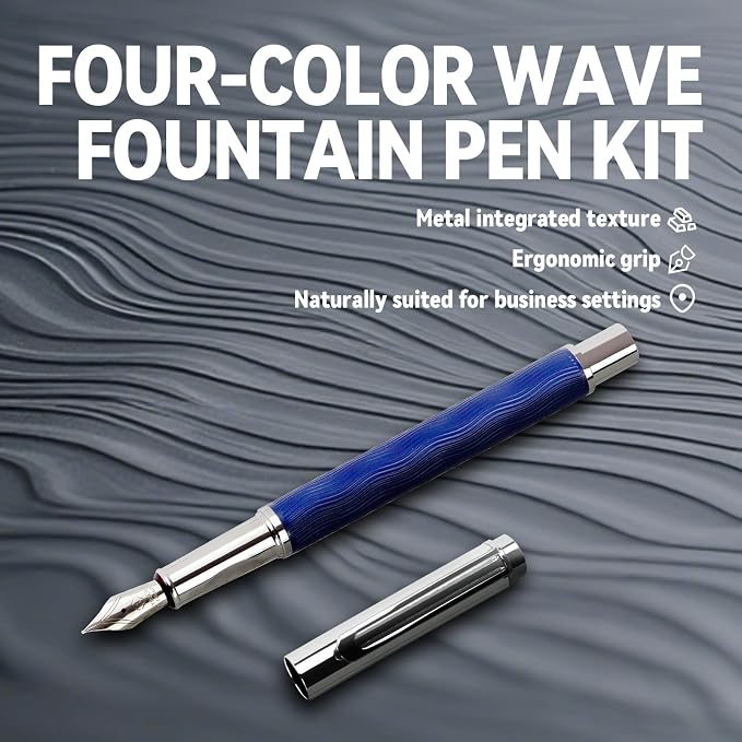 YUNCHUN Fountain Pen Set for Men Women, Streamline Design Refillable Pen with Medium Nib, 20 Ink Refills (10 Black + 10 Blue), Smooth Writing Gift, Blue