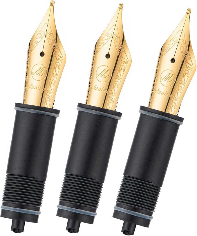 Asvine 3 PCS Fountain Pen Replaced Nibs, 6 Gold Plated Medium Nib V169, P20, P30 and V126