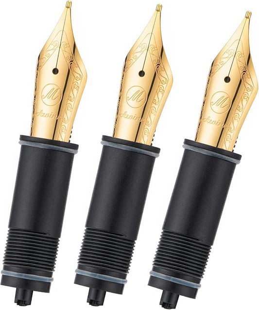 Asvine 3 PCS Fountain Pen Replaced Nibs, 6 Gold Plated Medium Nib V169, P20, P30 and V126