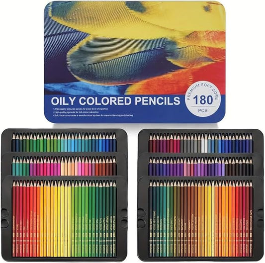 MATOTO 180-Colors Oil-Based Colored Pencils Set, Professional Artist-Grade Vibrant Soft Core For Coloring Books, Drawing, Sketching- Premium Art Supplies in Elegant Metal Tin Case, Gift for Artists