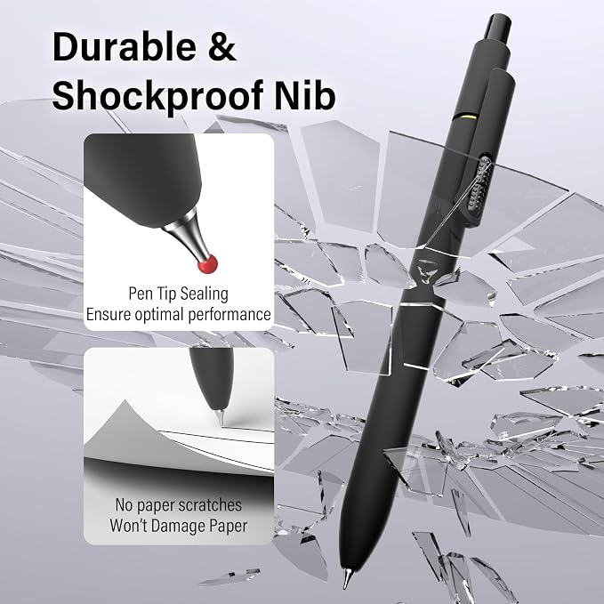 0.7mm Gel Pens Black Ink, 8 Pack Retractable Pens with Fidget Clip | Medium Point Smooth Writing, Quick-Drying, No Smudges, Stress Relief, Journaling, Note Taking, School, Office, Student/Adults
