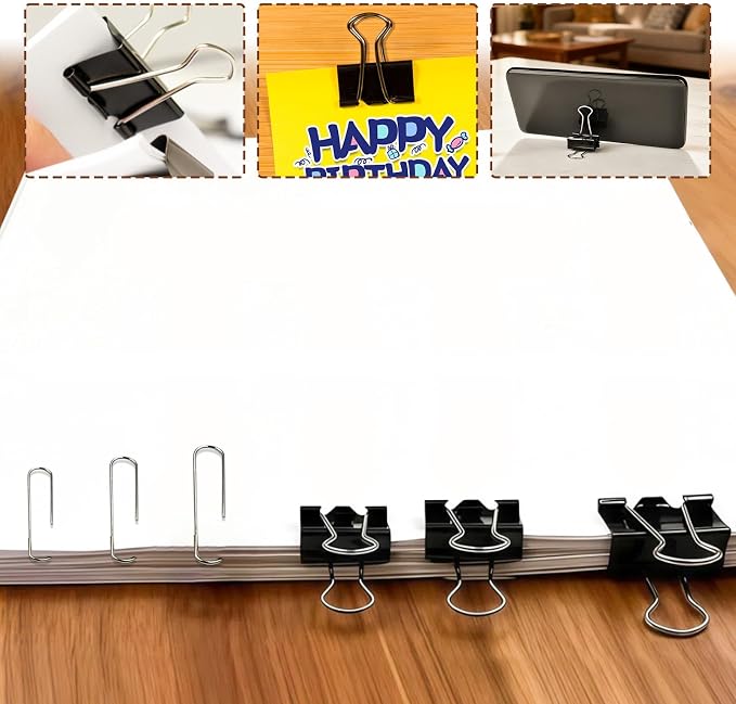 Binder and Paper Clips Set, 340 pcs Assorted Sizes in Container With Compartments - Silver Paper and Black Binder Clips for Home, School, Office Supplies