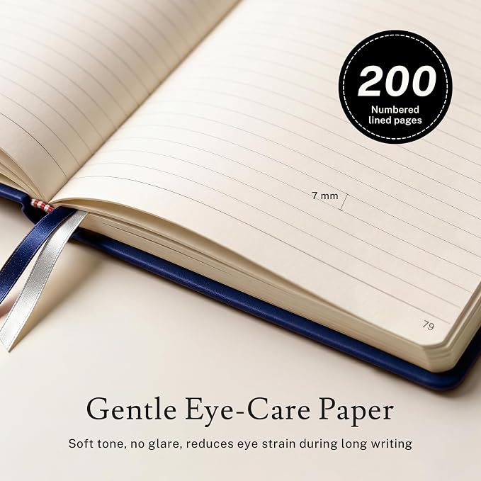 PAGELYST Lined Journal Notebook, 4 Pack Leather Journal for Women Men, 200 Numbered Pages, A5 Medium 5.7'' x 8.3'', 100 GSM Thick Paper for Journaling, Writing, Work & Office (Dark Blue)