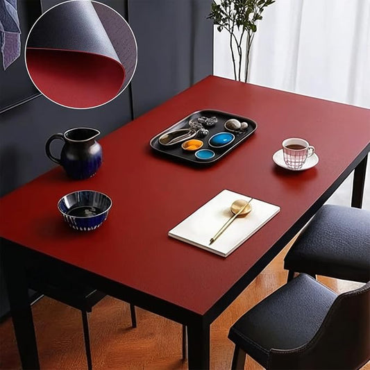 Leather Table Cover, Reversible Double-Sided, 1.8mm Thick, 24x60 Inch, Protector for Rectangular Tables, Waterproof & Oil Resistant for Dining Table, Office Desk, Dresser(Black+Wine Red)