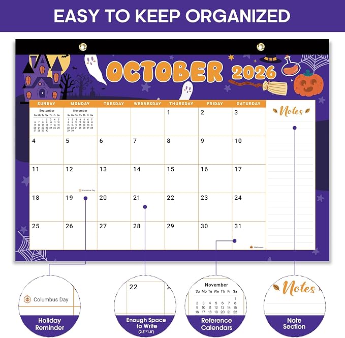 Desk Calendar 2026-2027, 21-Month Calendar Runs Unitl June 2027, Large 17" x 12" Monthly Desktop & Wall Calendar for Home & Office - Watercolor Festival