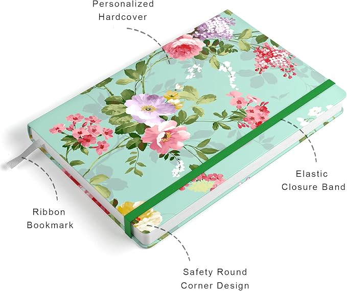 Lined Journal Notebook, Hardcover Journal for Women, Medium 5.7 x 8.4 in, 160 Pages Thick Paper, Cute Aesthetic Floral College Ruled Notebook for Writing Journaling Work Office School, Flower