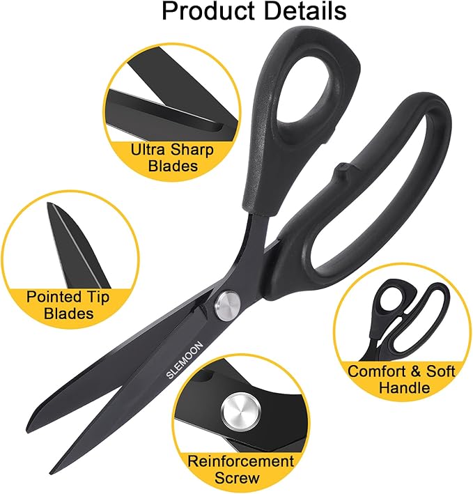 8.5" Scissors All Purpose, Heavy Duty Office Scissor | Sharp Blades and Comfort Grip Handle,Suit for Fabric Cutting, Paper Craft & Sewing Projects, Black