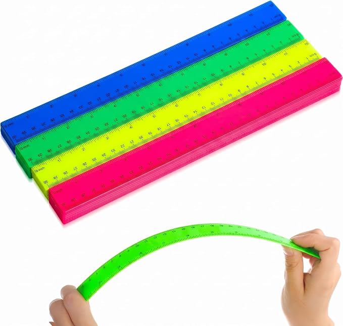 Zonon 50 Pcs 6 Inch/12 Inch Plastic Rulers Bulk Flexible Straight Rulers with Inches Centimeters First Day of School Gift Students Back to School Office Home Supplies(Colorful,12 Inch)