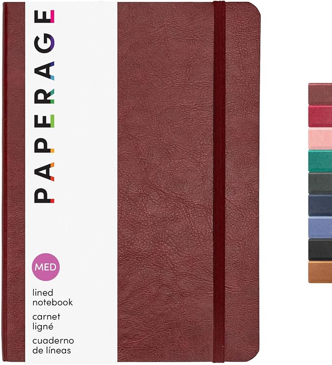 PAPERAGE Softcover Lined Journal Notebook (Burgundy), 160 Pages, Medium College Ruled Notebook, 5.6 inches x 7.9 inches - 100 GSM Thick Premium Paper, Leather Journal for Home, Work & School