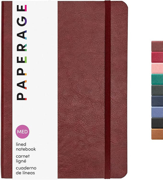 PAPERAGE Softcover Lined Journal Notebook (Burgundy), 160 Pages, Medium College Ruled Notebook, 5.6 inches x 7.9 inches - 100 GSM Thick Premium Paper, Leather Journal for Home, Work & School