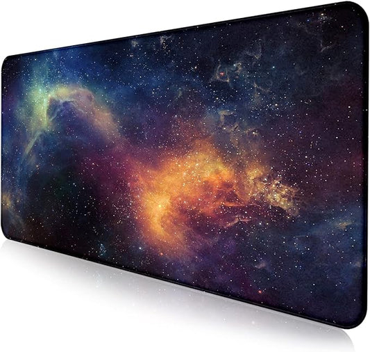 Large Starry Sky Mouse Pad with Stitched Edges, Computer Keyboard Desk Pad | Large Extended Mouse Pad; Full Desk Coverage; Waterproof Coating; Stable Anti-Slide Base For Gaming, Office, Study Daily Use