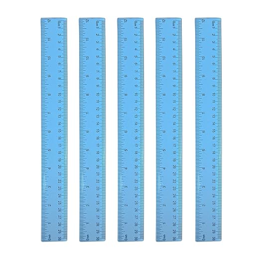 5 Pieces Transparent Blue Plastic Ruler, 12 inch (30cm) Ruler, Pack of 5, Clear Ruler, Plastic Ruler, Rulers for Kids, Measuring Tools, Ruler Set, Ruler inches and Centimeters (Blue)