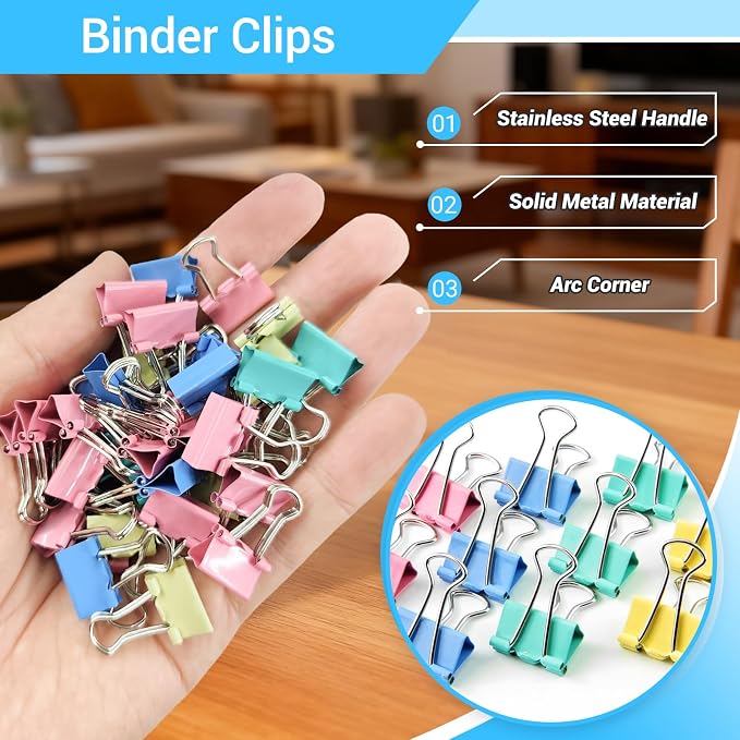 120 Pcs Small Binder Clips Assorted Colored, 0.75in/19mm Mini Binder Paper Clips, Paper Clamps for Office Supplies, Home, School,Business Document Organizing (Blue, Pink, Yellow, Green)