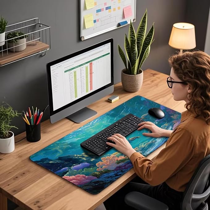 Sea Turtles Large Gaming Mouse Pad 31.5"x15.7"｜ Ocean Scene XXL Desk Mat, Non-Slip Rubber Base & Stitched Edges - Extended Waterproof Mousepad for PC/Laptop/Office/Home Decor