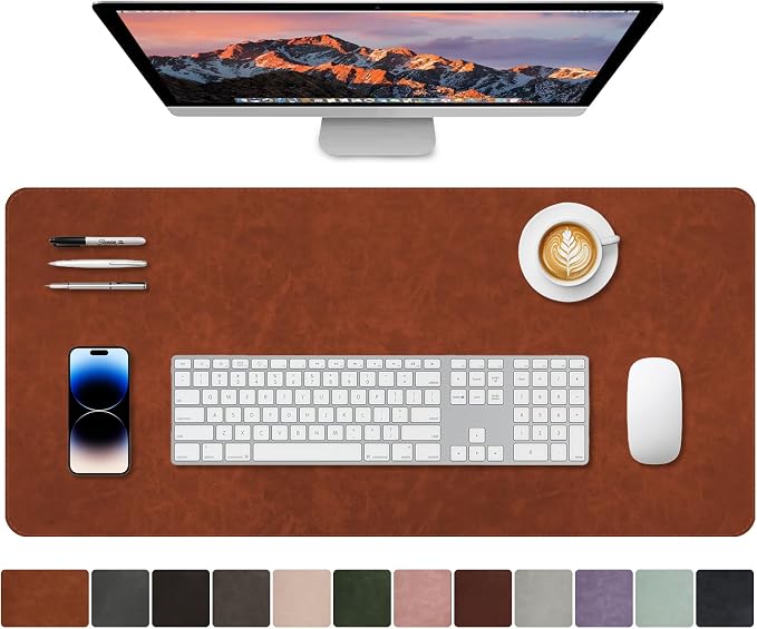 CHEERYGOO Leather Desk Pad Protector, Mouse Pad, Office Desk Mat, Non-Slip PU Leather Desk Blotter, Laptop Desk Pad, Waterproof Desk Writing Pad for Office and Home 36"x17" XL Brown