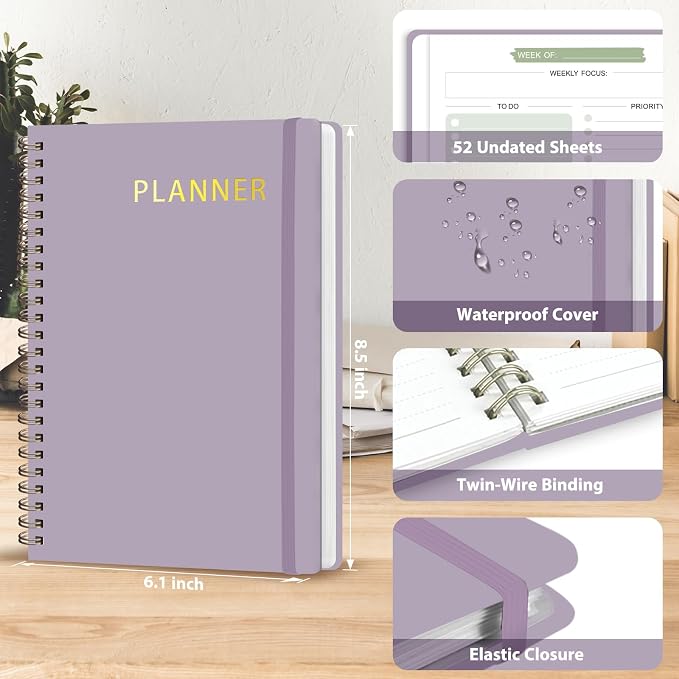 Undated Weekly Planner, Weekly To Do List Notebook, A5 Daily Planner | Office School Supplies, Spiral Binding, Inner Pocket, Goal, Organizer, Habit Tracker