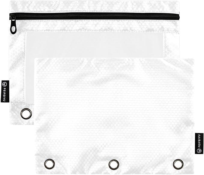 Gredecor Binder Pencil Pouch 3 Ring White Zipper Pencil Pouches Case 2 Pack Clear Binder Organizer for School Office