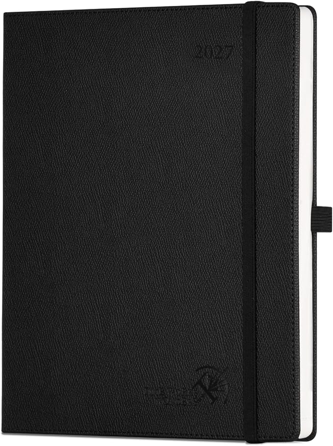 POPRUN 2027 Planner (Large 8.5"x 10.5"), Weekly and Monthly Planner | Daily Calendar Book Jan.2027 - Dec.2027, Appointment Book with Monthly Tabs, Leather Hardcover, Inner Pocket - Black