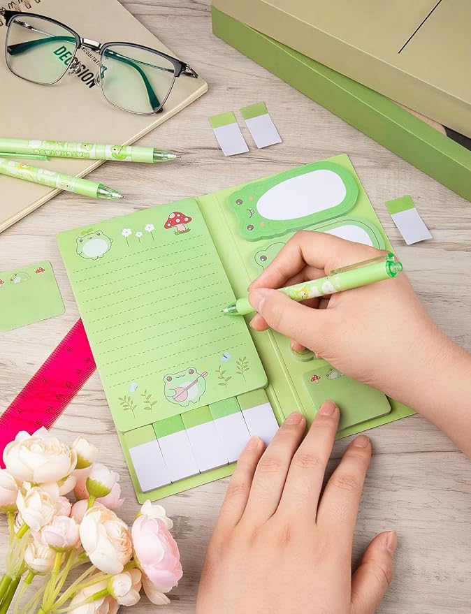 Frogs Sticky Notes Set, Cartoon Frogs Self-Stick Notes with 3 Bollpoint Pens, Frog Gifts for Women Back to School Office Supplies(550PCS)