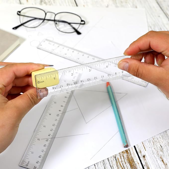 3 Pack 8 Inch Ruler Set Plastic Straight Ruler Transparent Measuring Tool Acrylic Clear Ruler for School Office Student(Transparent)