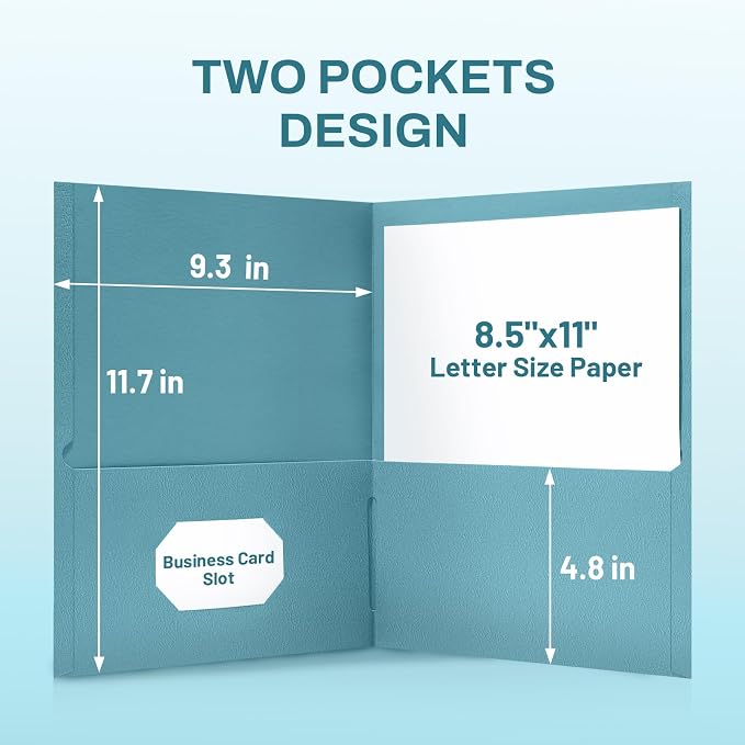 SUNEE Folders with Pockets (25 Pack, Warm Blue), 2 Pocket Folders Fit Letter Size, Paper File Folder for School Office Home Business, Textured Paper