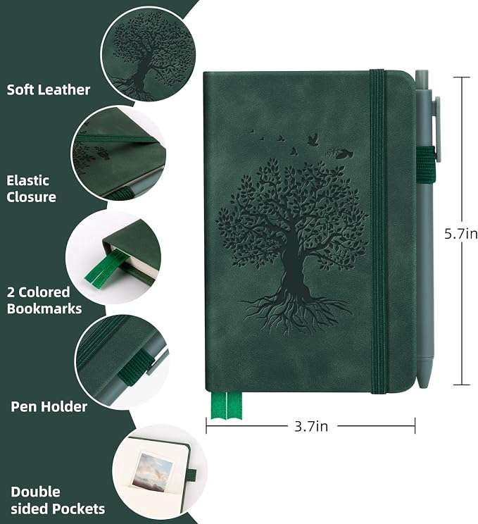 3 Pack Pocket Journaling Notebooks, A6 Small Notebook Total 360 Pages Journaling Notebooks For Note Taking Journals For Writing Mini Note Pads With Pen Holder 100 GSM Thick Paper(Green,Red,Black)