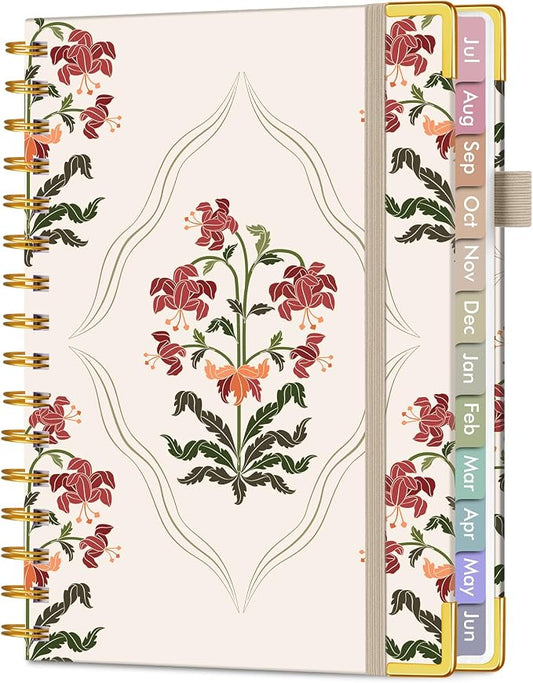 Academic Planner 2026-2027, Hardcover Weekly and Monthly Calendar Planner from July 2026 - June 2027, Daily Agenda Planners with Tabs, College School Organizer for Student Teacher, A5 (6.1" x 8.2"), Beige Bouquet