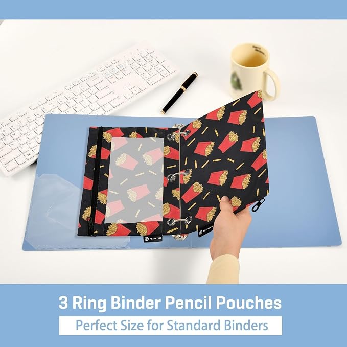Emelivor Chips Black Pencil Pouch for 3 Ring Binder 2 Pack Binder Pencil Case with Clear Window Pencils Bags with Zipper for Office Daily College Home Supplies