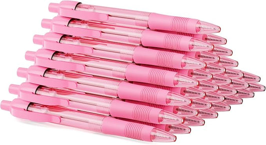 deegtran Pens Bulk, 30 Pack No Bleed Pink Ink Click Pens with Soft Grip, Wholesale Retractable Ballpoint Pens for Office School, Medium Point Smooth 1.0MM