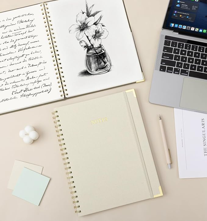 A4 Large Blank Spiral Notebook Journal, (8.5×11'') 100 Pages 50 Sheets Linen Hardcover College Ruled Journaling For Work & Note Taking Thick Spiral Journal For Writing Daily Journal For Women & Men- White