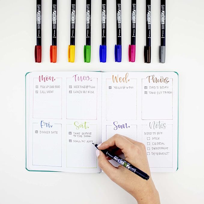 Tombow 56429 Fudenosuke Colors Brush Pens, 10-Pack. Hard Tip Fudenosuke Brush Pens in Assorted Colors for Calligraphy and Art Drawings