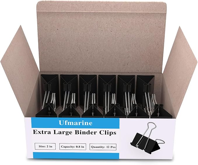 Ufmarine Extra Large Binder Clips 2 inch, (72 Pcs) Big Paper Clips for Office