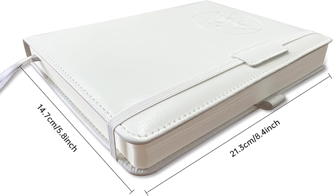 Notebook Journal for Women Men,256 Pages A5 Hardcover Leather Journaling Notebooks for Work,lined journal/notebook with 100Gsm Paper,Pen Holder and inner pocket 5.8"×8.4"(White)