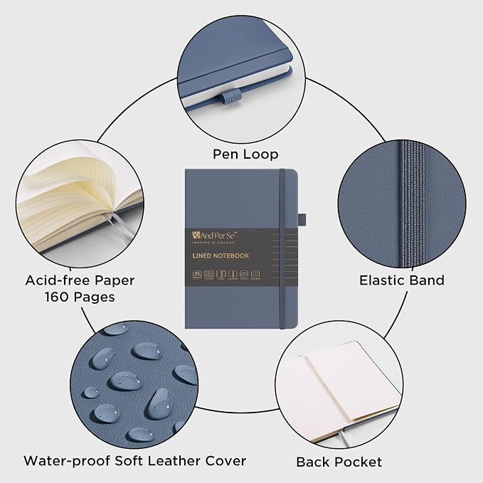 &And Per Se Lined Journal Notebook, 160 Pages, A5 5.7 x 8 inches College Ruled Thick Paper Notebook Journals for Writing, Hardcover Notebooks for Women Men Office School (1 Pack, Dark Blue)