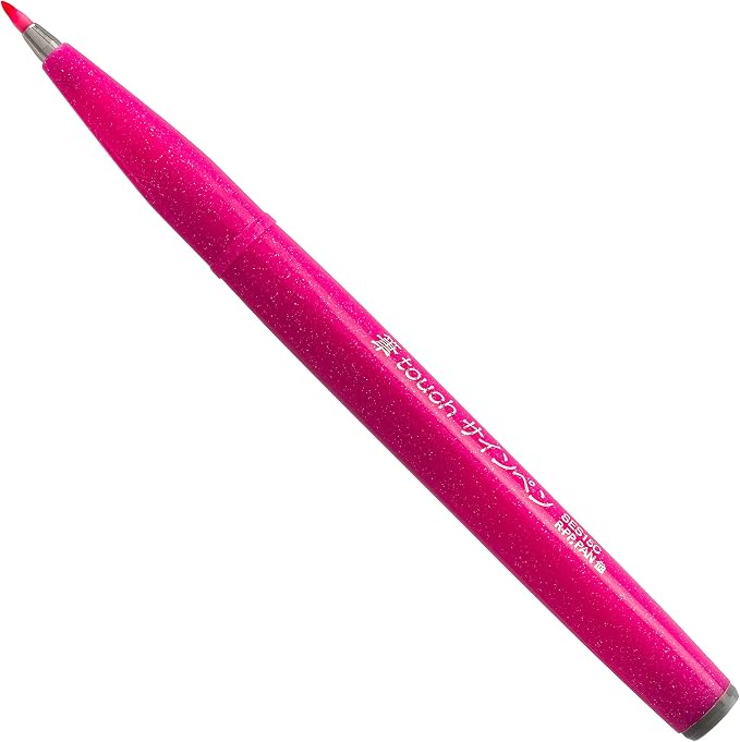 Pentel Arts Sign Pen Touch, Fude Brush Tip, 12 Assorted Colors in Marker Stand (SES15CPC12)