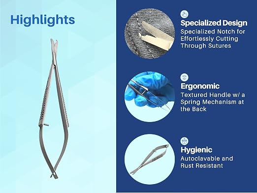 ARTMAN INSTRUMENTS Spring Action Micro Snip Stitch Removing Castroviejo Scissors 5.5 Inches for Fine Stitch Removal, Embroidery, and Micro Surgical Sutures