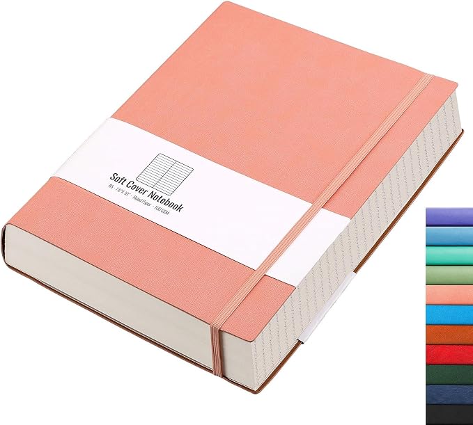 AHGXG Lined Journal Notebook, 320 Numbered Pages, B5 (7.6'' X 10'') | College Ruled Leather Journal for Women, 100gsm Thick College Ruled Paper, Softcover Journal for Writing Work School (Pink)