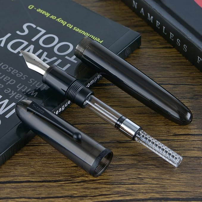 Jinhao 9019 DaDao Series Fountain Pen, Size 8 Extra Fine Nib with Large Ink Converter, Transparent Black Acrylic Design Smooth Writing Pen