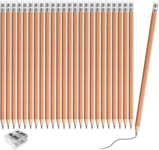 Adhere 25pcs Woodcase Pencils with Eraser Premium Pre-Sharpened Hexagon Graphite 2B pencils ideal for home, office writing including a Free Sharpener (Nature wood・25pcs)