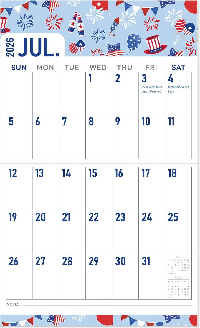 GuassLee Wall Calendar 2026-2027 Large, 23"x14" Vertical Wall Calendar 2026, 13-Month, Jun. 2026 -Jun 2027, Hanging Monthly Planner Wall with Big Grid, Big Numbers for Low Vision Home Office Planning