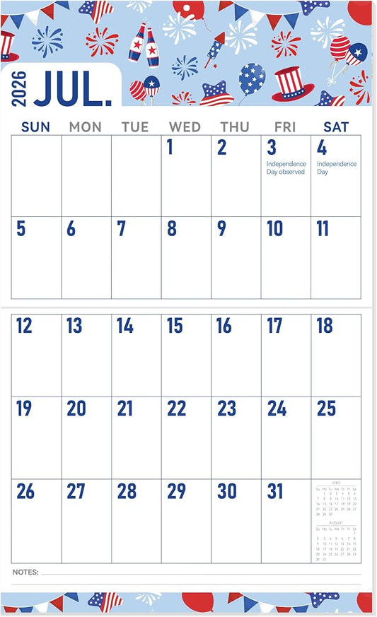 GuassLee Wall Calendar 2026-2027 Large, 23"x14" Vertical Wall Calendar 2026, 13-Month, Jun. 2026 -Jun 2027, Hanging Monthly Planner Wall with Big Grid, Big Numbers for Low Vision Home Office Planning