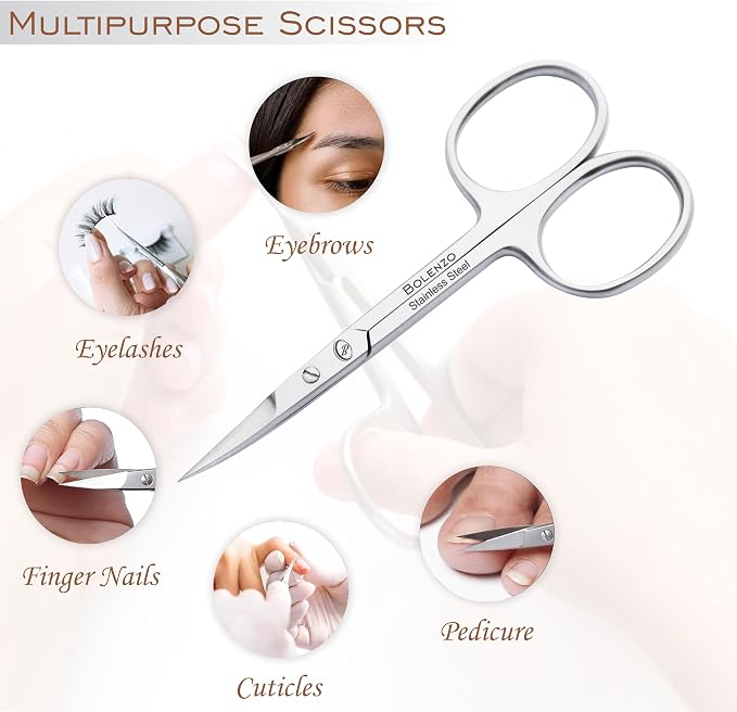 Cuticle Scissors Extra Fine Curved Professional High Carbon Steel, Small Grooming Scissors, For Nails, Eyebrows, Mustache, Beard, Dry Skin, Eyelash