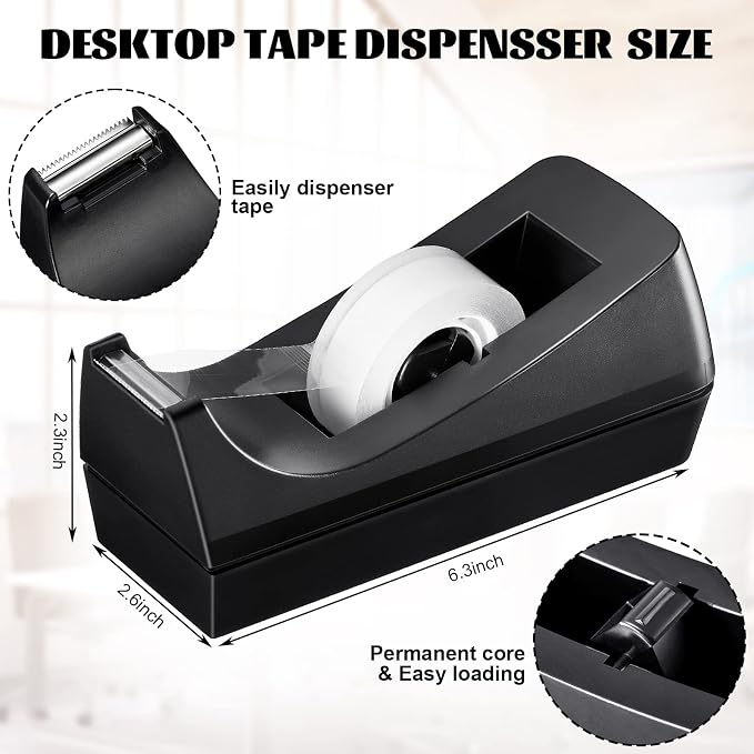 3 Pack Desktop Tape Dispensers Non Skid Base for Office Home School (Tape Not Included) (Black)