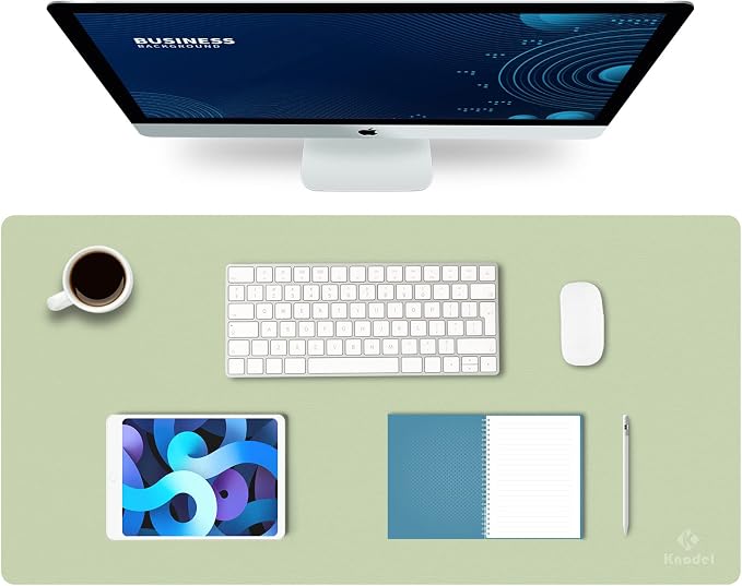 K KNODEL Office Desk Mat, Leather Mouse Pad (31.5"x15.7", Light Green) | Desk Pad, Keyboard Pad, Computer and Laptop Mat, Desktop Protector and Cover, Writing Pad and Blotter for Home Office