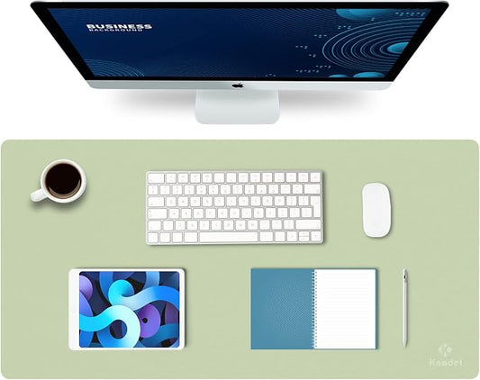 K KNODEL Office Desk Mat, Leather Mouse Pad (31.5"x15.7", Light Green) | Desk Pad, Keyboard Pad, Computer and Laptop Mat, Desktop Protector and Cover, Writing Pad and Blotter for Home Office