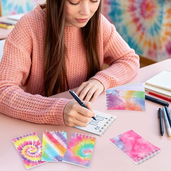 Hooqict 24 Pack Small Spiral Notebook Pocket Notepad Mini Journal Pocket Notebooks Tie Dye Notepads Memo Pads for Kids Party Favors, Office, Classroom School Supplies, 3.9 x 2.4 Inch