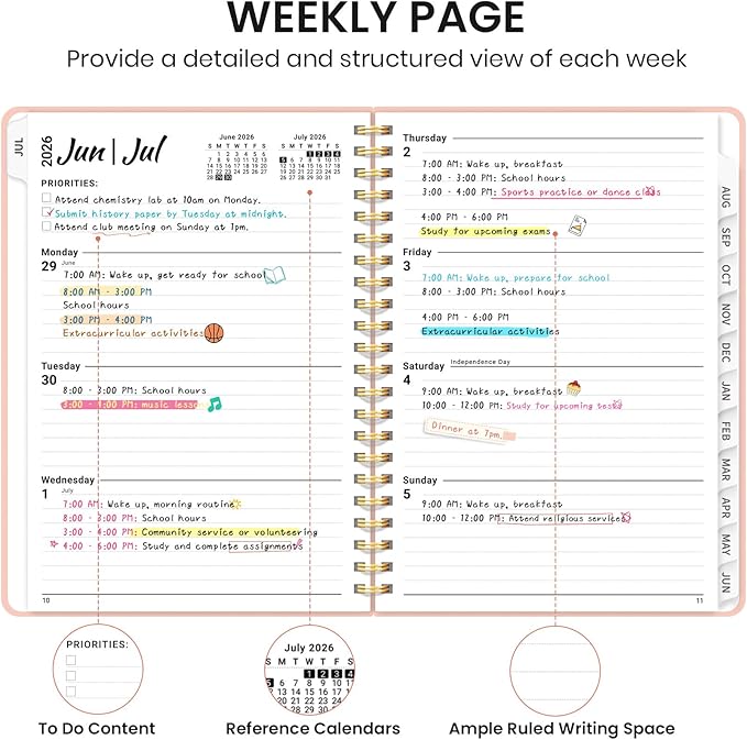 Planner 2026-2027 for Women & Men, Academic Monthly and Weekly Calendar Planner, Jul 2026 - Jun 2027, A5 (6.3" x 8.5"), Teacher Student Planning Book with Tabs, Ideal for Office School Supplies - Pink
